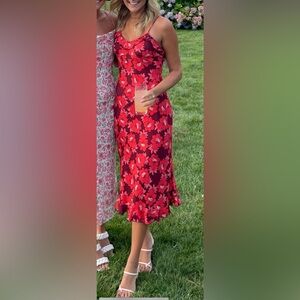Rollas Red Floral midi dress